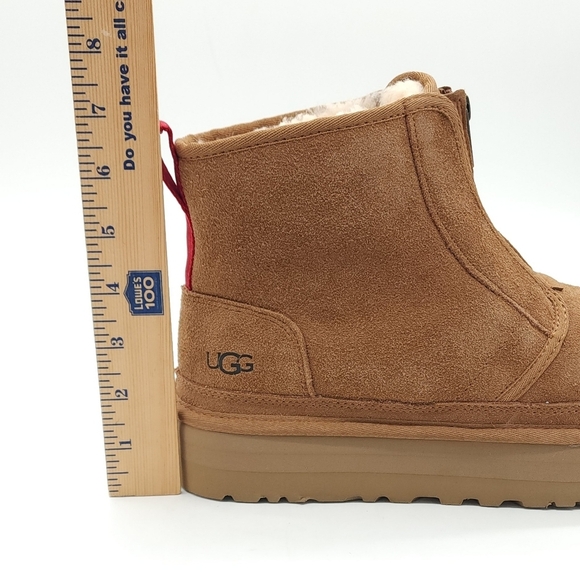 UGG Women Neumel Zip Platform Ankle Booties Chestnut Suede Plush Size 12 - Picture 8 of 12